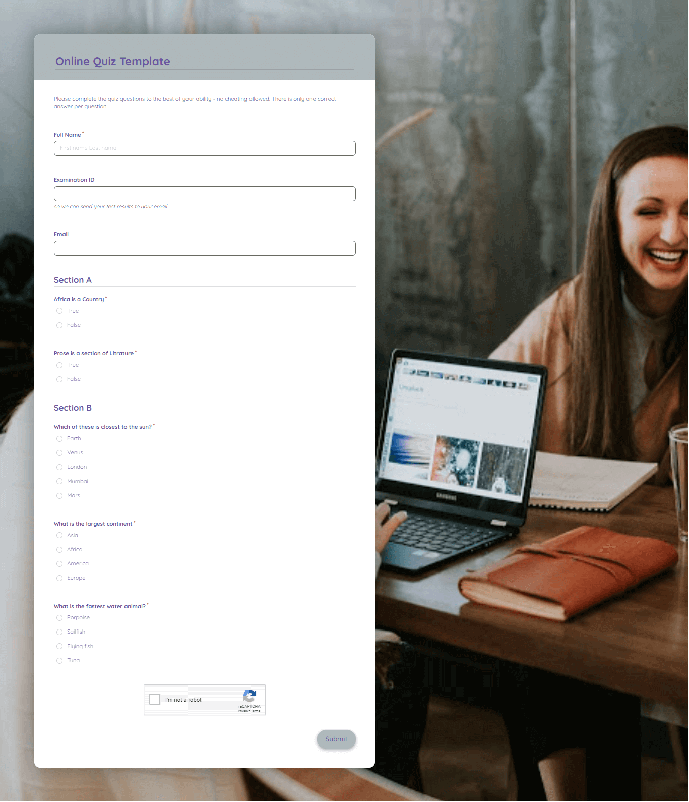 Free Online Quiz Template | Formplus